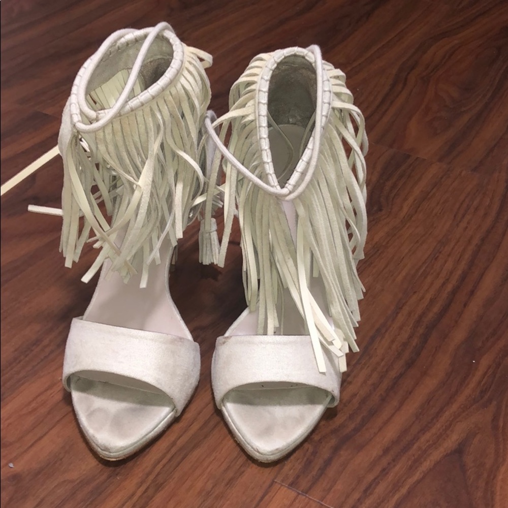 Zara suede fringe sandal heels